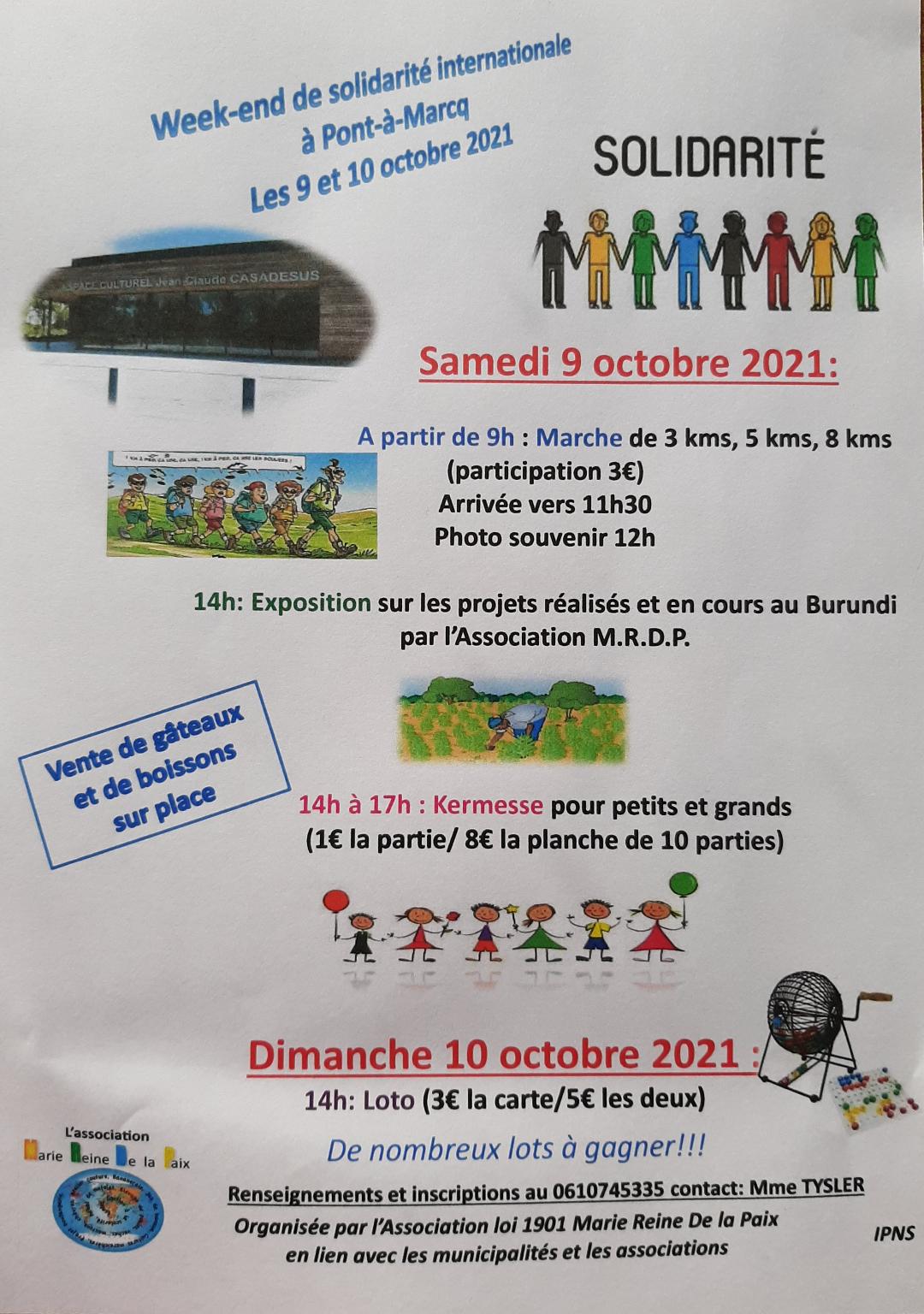 WE solidaire 9 et 10 octobre 2021 lAssociation Marie Reine de la Paix  (flyer)
