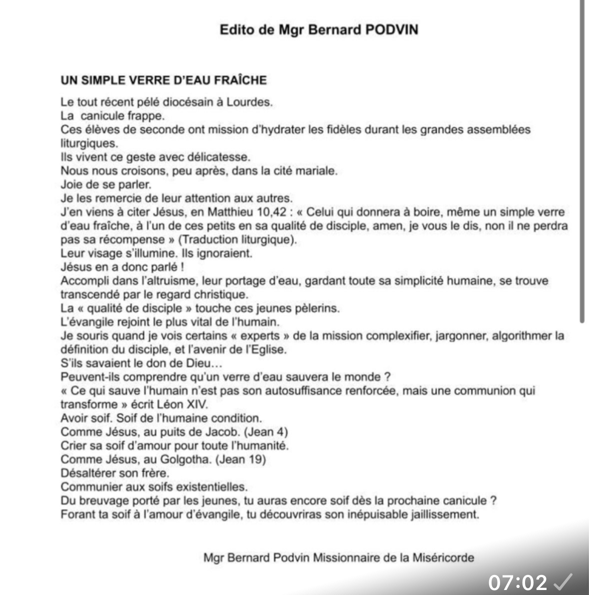 mot de l eveque 